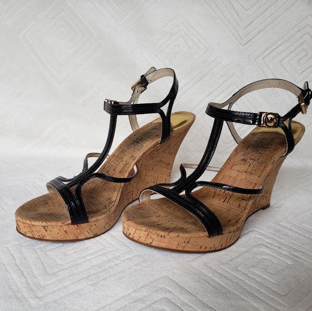 Michael Kors Black Patent Leather Cicely Wedges